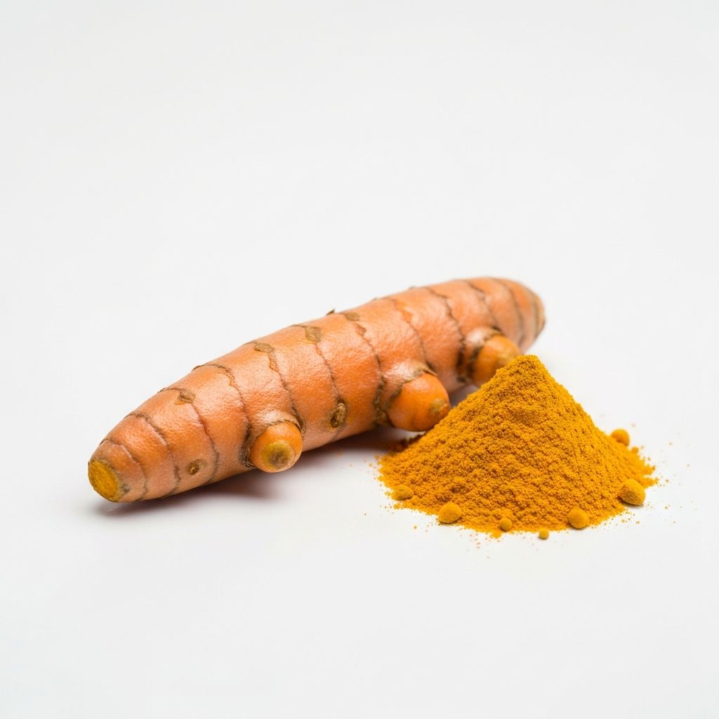 Fresh turmeric rhizome and golden turmeric powder